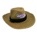 Straw Hat w/ Weave Pattern & Hat Band